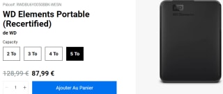Disque dur externe 2.5 WD Elements à 87,99€
