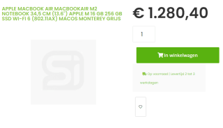Apple MacBook Air (2022) M2 voor €1280,40 bij Sicomputers