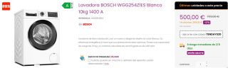 Lavadora BOSCH WGG254Z1ES 10kg 1400 rpm y Clase A por 480€