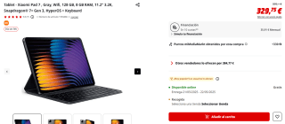 Tablet Xiaomi Pad 7 de 8GB/128GB + Keyboard por 329,75€