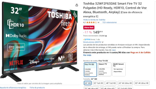 Toshiba 32WF2F63DAE Smart Fire TV 32 Pulgadas HD Ready, HDR10, Control de Voz Alexa por 149,99€