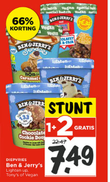 1+2 Gratis op alle Ben & Jerry’s bij Vomar