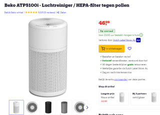 Beko ATP5100i Luchtreiniger voor €46,99 bij Bol.com