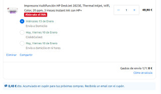Impresora Multifunción HP DeskJet 2823E + 3 Meses Instant Ink con HP+ por 49,99€ + Cupón 8,48€