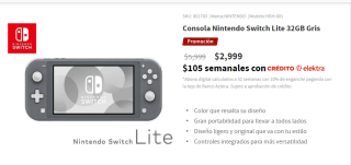 Consola Nintendo Switch Lite 32GB por $3,599 en Elektra