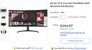 Catch LG 34" ultrawide curved monitor from eBay for only £208.23
