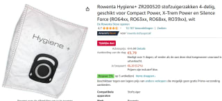 Rowenta stofzuigerzak Hygiene Optimal ZR200540 - 4 stuks voor €5,79 bij Amazon