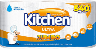 Papel Toalha da Kitchen, modelo Jumbo Folha Dupla - R$ 15,97