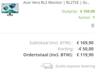 Acer Vero RL272E 27" monitor voor €119,90 via de Acer webshop