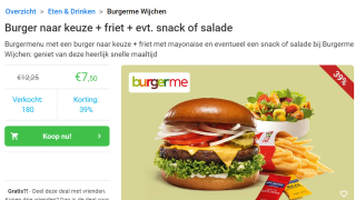 Burger naar keuze + friet + evt. snack of salade voor €7,50 bij Burgerme Wijchen via Social deal