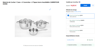Batería de Cocina 1 Cazo + 2 Cacerolas + 2 Tapas Acero Inoxidable CARREFOUR HOME por 14,95€