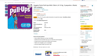 Huggies Pants Pull-Ups Niño Talla 4, 8-12 Kg, 3 paquetes x 36 unidades por 12,50€