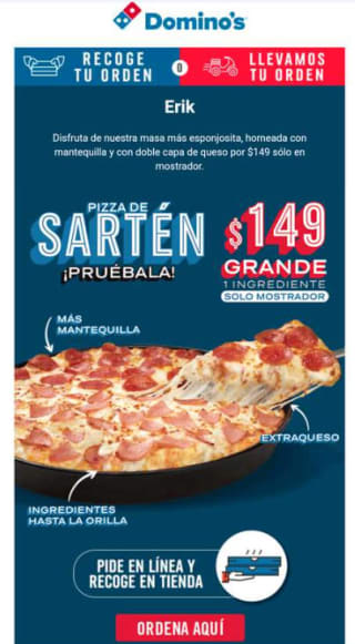 Pizza Dominos Grande Sartén a $149