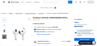 Ecouteurs AirPods 4 (MXP63ZM/A) APPLE à 149€