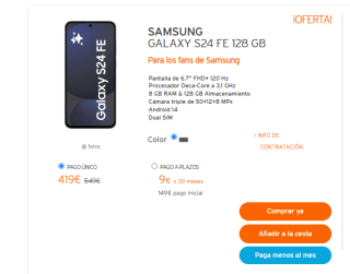 Samsung Galaxy S24 FE 8GB/128GB por 419€