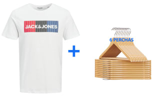 camisetas Jack & Jones de manga corta con logo + 6 perchas de ,madera por solo 4,73€