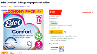 Edet Toiletpapier 64 rollen met 50% korting