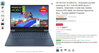 Portátil Gaming HP VICTUS 16-s0027ns AMD Ryzen 7 7840HS, 16GB RAM, 512GB SSD, NVIDIA GeForce RTX 4060 por 949,99€