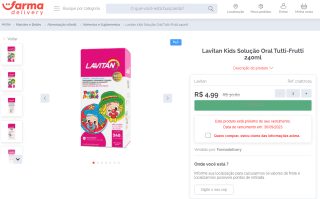 Solução Oral da Lavitan Kids, sabor Tutti-Frutti de 240ml - R$ 4,99