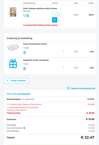 Dreft 1+2 gratis EN GRATIS Pyrex ovenschaal twv 14,99 euro