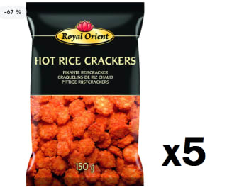 5 Paquetes de Galletas De Arroz Picantes ROYAL ORIENT 150 Gr por 4.95€