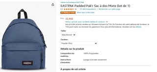 EASTPAK Padded Pak'r Sac à dos Mixte à 25,95€