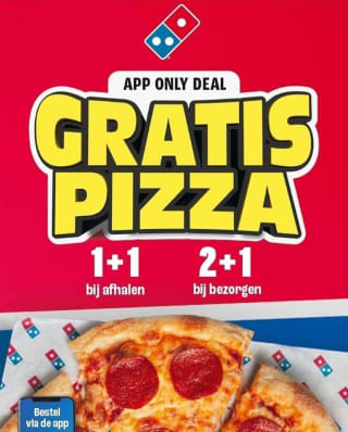 Domino’s Pizza 1+1 gratis bij afhalen of 2+1 bij bezorgen
