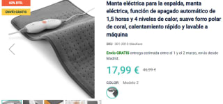 Manta eléctrica con 4 niveles de calor por 17.99€