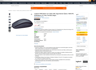 Logitech M90 Ratón con Cable USB (1000DPI) por solo 4,48€