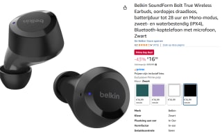 Belkin SoundForm Bolt Wireless Earbuds voor €16,99 met Amazon Prime