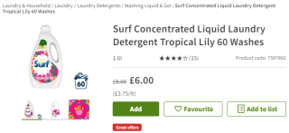 Earn a Surf Tropical Lily liquid detergent with £2 cashpot for £6 at Asda