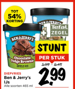 Alle Ben & Jerry's ijs voor €2,99 bij de Vomar