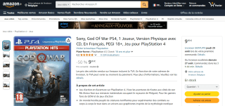 Jeu vidéo God Of War PS4 à 9,99€