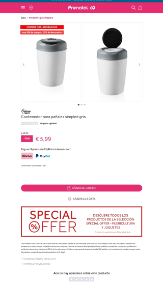 Papelera pañales Tomee Tippee por solo 5,99€