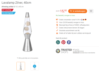 Lavalamp Zilver, 40cm voor €15 bij Lobbes