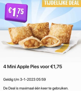 Mini Apple Pies 4 stuks voor €1,75 bij McDonald's