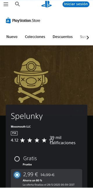 Spelunky PlayStation por 2,99€.