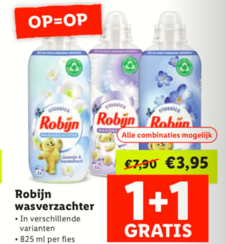 Diverse varianten Robijn wasverzachter 1+1 gratis bij de Lidl
