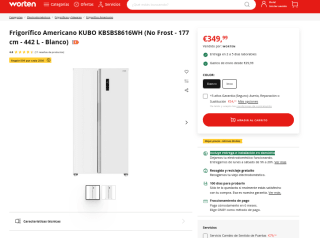 Frigorífico Americano KUBO KBSBS8616WH No Frost 177cm 442L por 340€