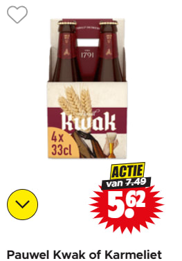 4 pack Pauwel Kwak of Karmeliet bier vanaf €5,09 bij Dirk