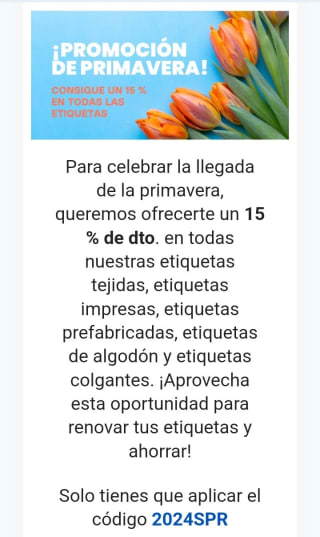 -15% de Descuento en Etiquetas para la ropa.