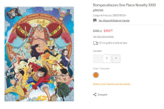 Rompecabezas One Pice 1000piezas Novelty por $159 en Suburbia