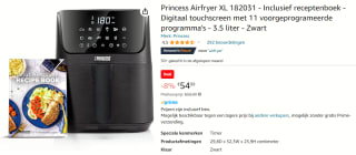 Princess Airfryer XL 3.5 liter met Digital Touch Screen en gratis Receptenboek voor €54,99 bij Amazon