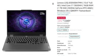 Lenovo LOQ 83DV00H7MH 5.6" Full HD voor €1049 met Amazon Prime