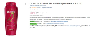 3 Botes de L'Oreal Paris Elvive Color Vive Champú Protector, 400 ml por 8.68€