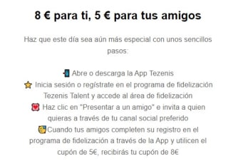 Descuento de 8€ en Tezenis en por invitar un amigo
