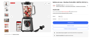Batidora de vaso Moulinex PerfectMix+ LM871D, 1200 W, 2 L, 6 Cuchillas, Velocidad Regulable por 49€