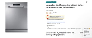Lavavajillas Samsung Serie 6 de 14 cubiertos Inox DW60M6050FS por 394.90€