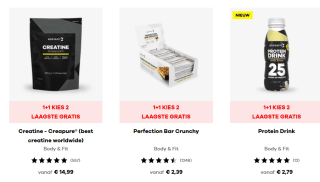 1+1 gratis op geselecteerde producten bij Body & fit