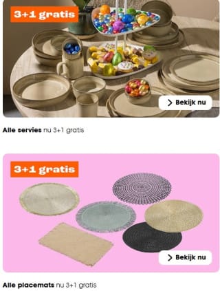 3+1 gratis op alle placemats en servies bij Kwantum